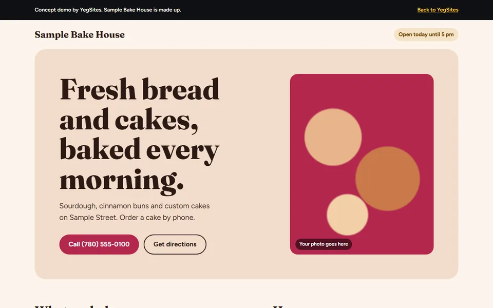 Front page of Sample Bake House
