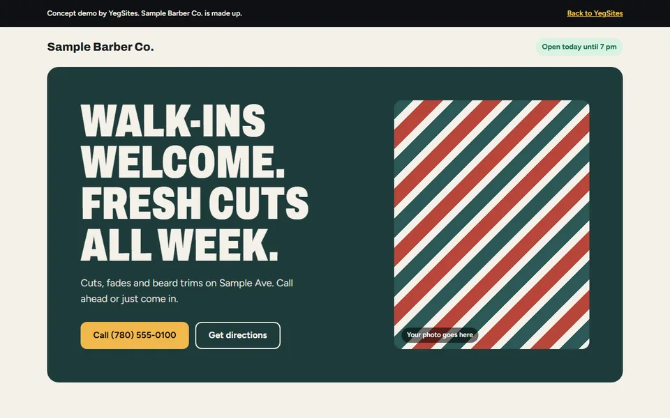Front page of Sample Barber Co.